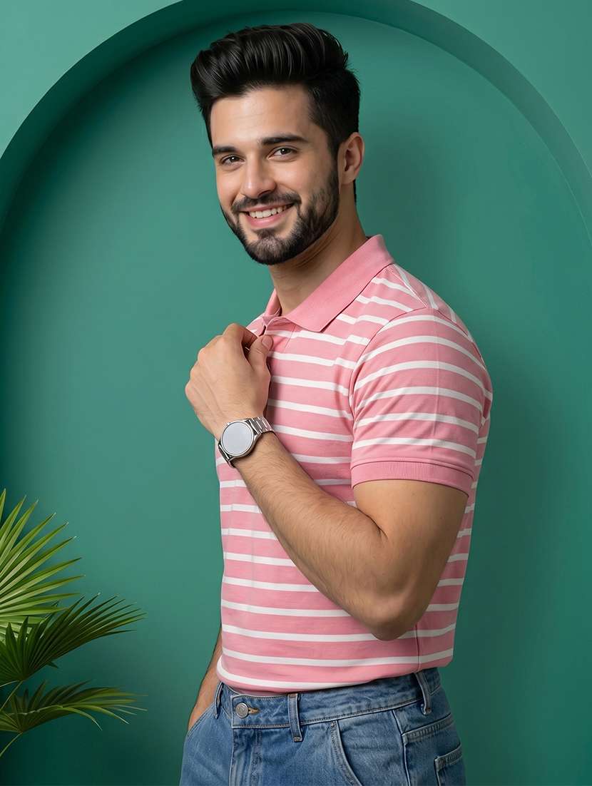 Men Striped Short Sleeve Regular Fit Polo T-shirt - 22527491 -  Standard Image - 2