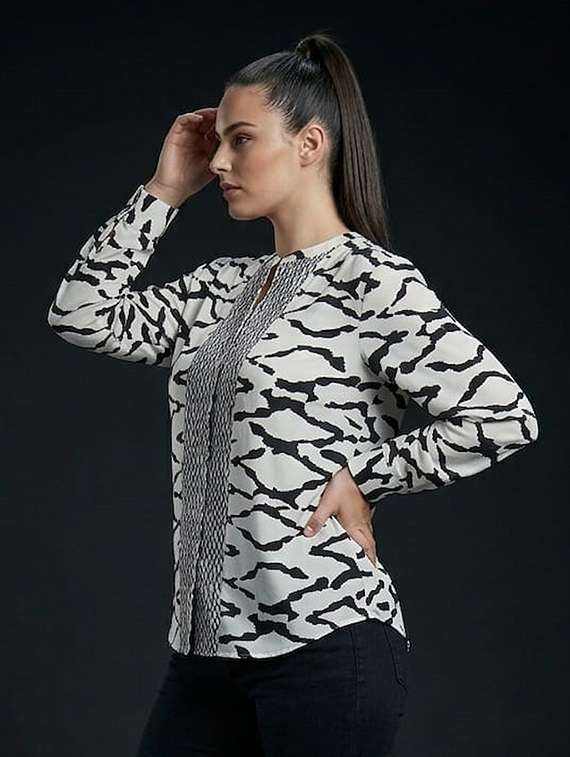 women printed mandarin neck regular shirt - 22527560 -  Standard Image - 2
