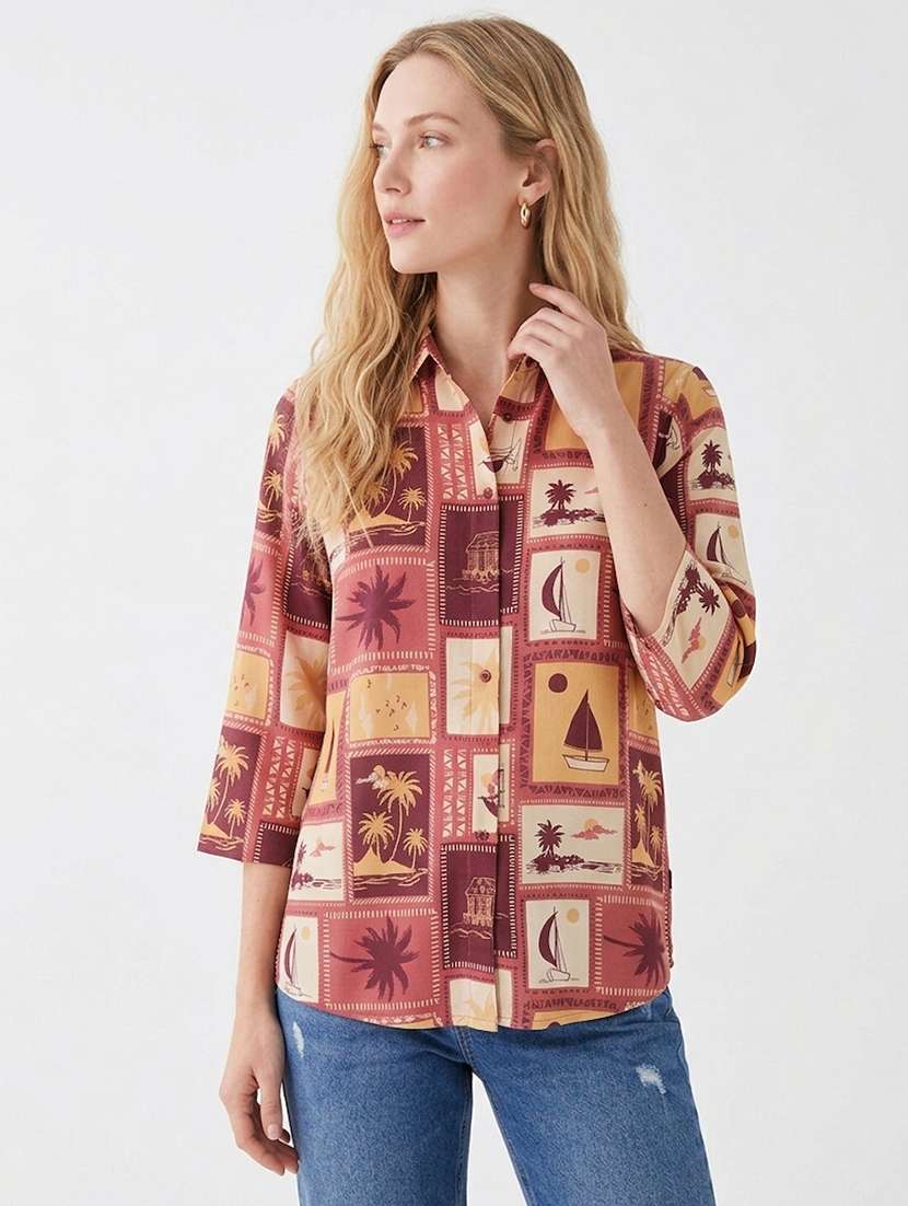 women printed collared regular shirt - 22527562 -  Standard Image - 2