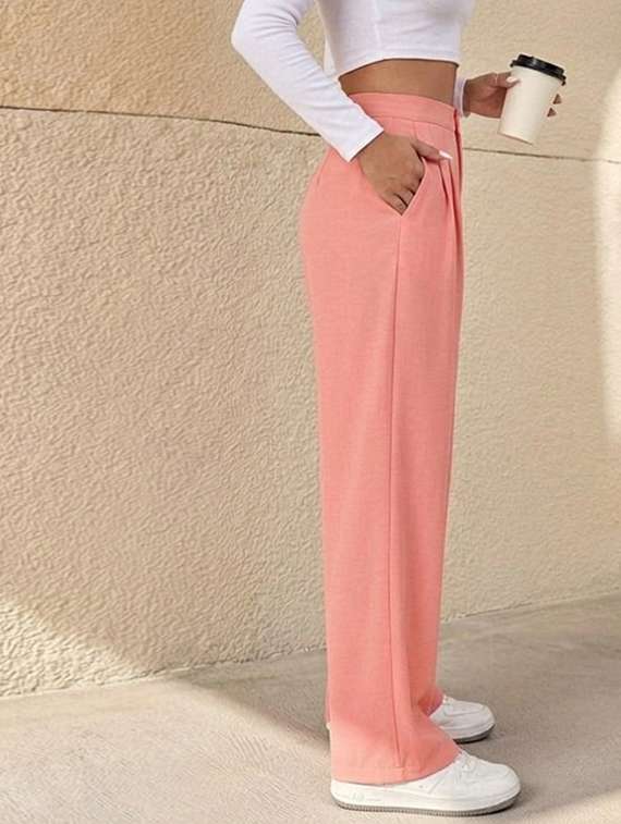 women solid high rise straight fit trouser - 22527568 -  Standard Image - 2