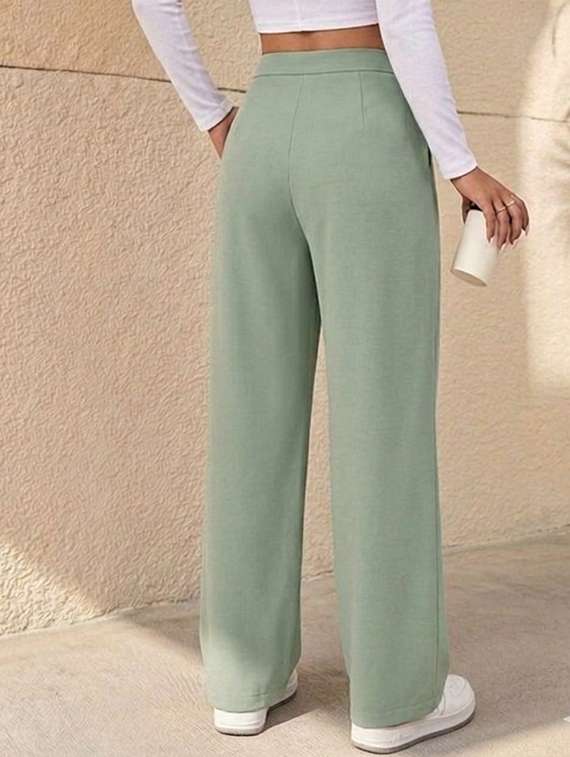 women solid high rise straight fit trouser - 22527571 -  Standard Image - 2