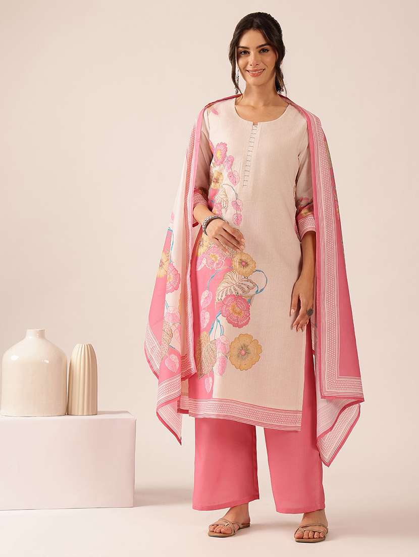 Women Floral Three Quarter Sleeve Kurta Palazzo With Dupatta Set - 22527681 -  Standard Image - 2