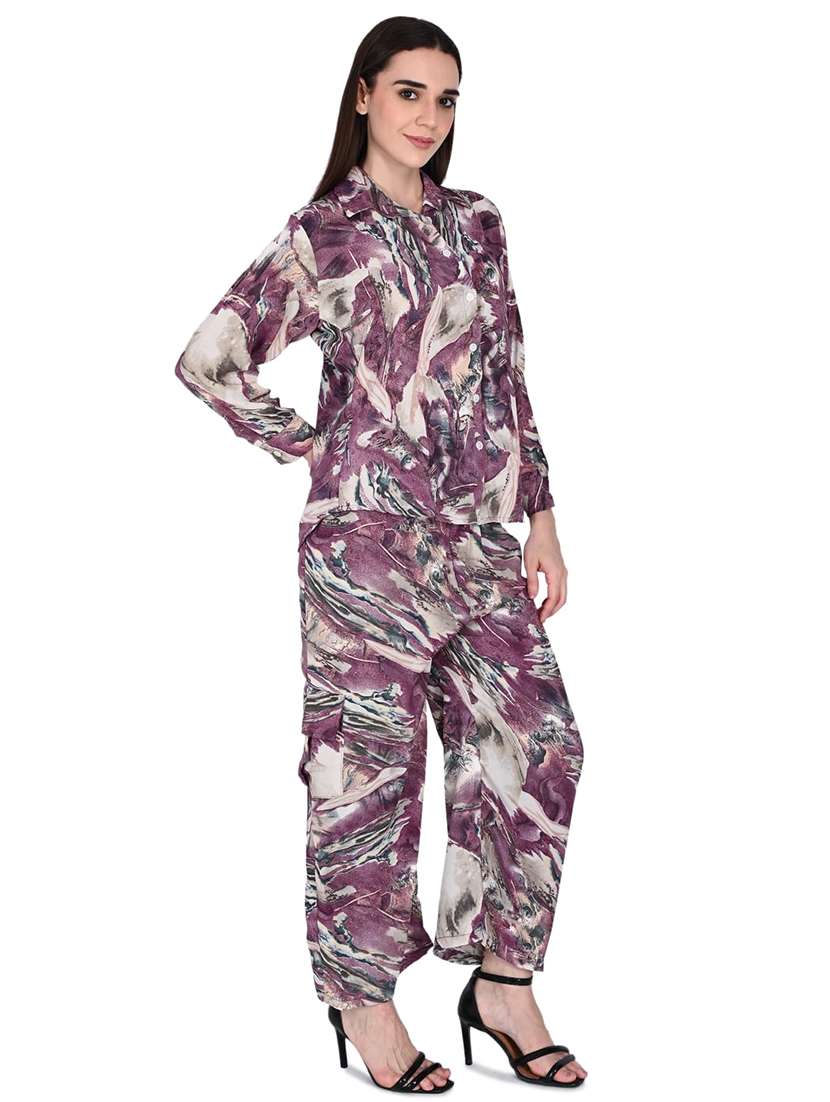 women printed long sleeve shirt & trouser co-ord set - 22527699 -  Standard Image - 2