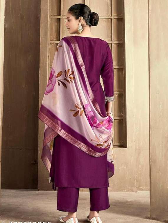 women embroidered three quarter sleeves kurta pant set with dupatta - 22527720 -  Standard Image - 2