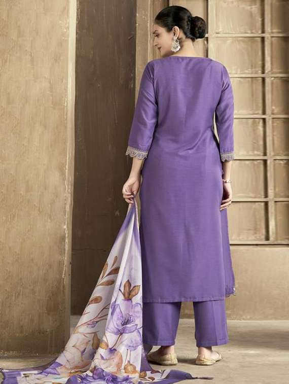 women embroidered three quarter sleeves kurta pant set with dupatta - 22527723 -  Standard Image - 2