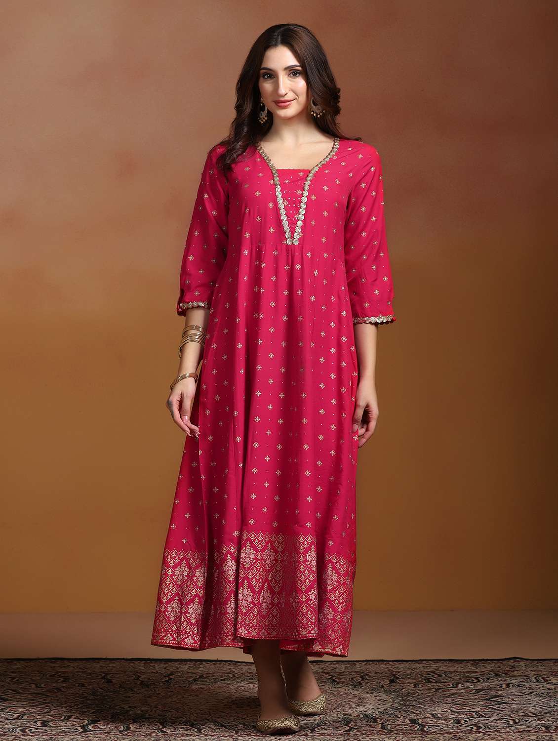 women printed three quarter sleeves kurta dupatta set - 22527730 -  Standard Image - 2