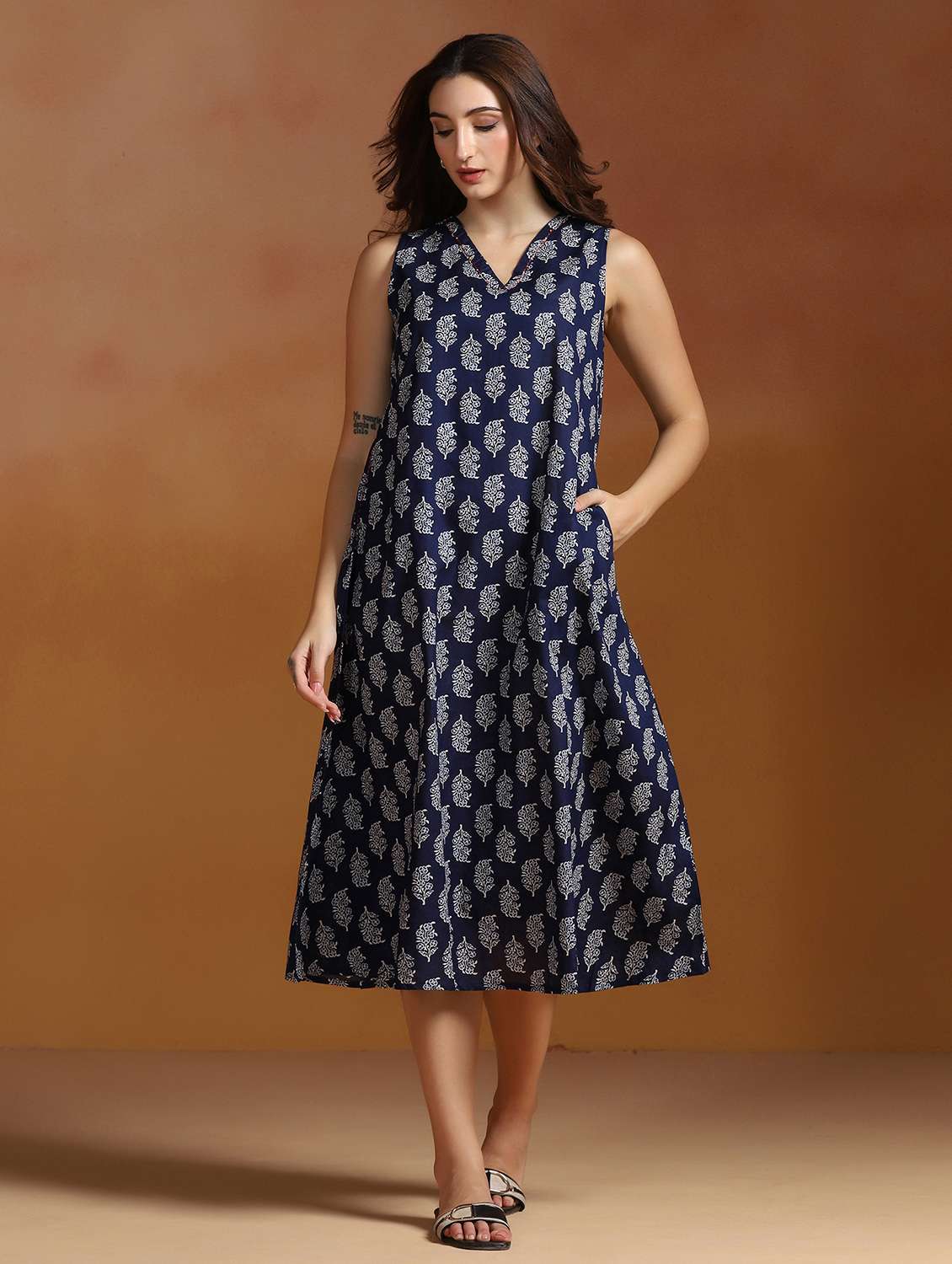 women printed v neck a- line dress - 22527735 -  Standard Image - 2