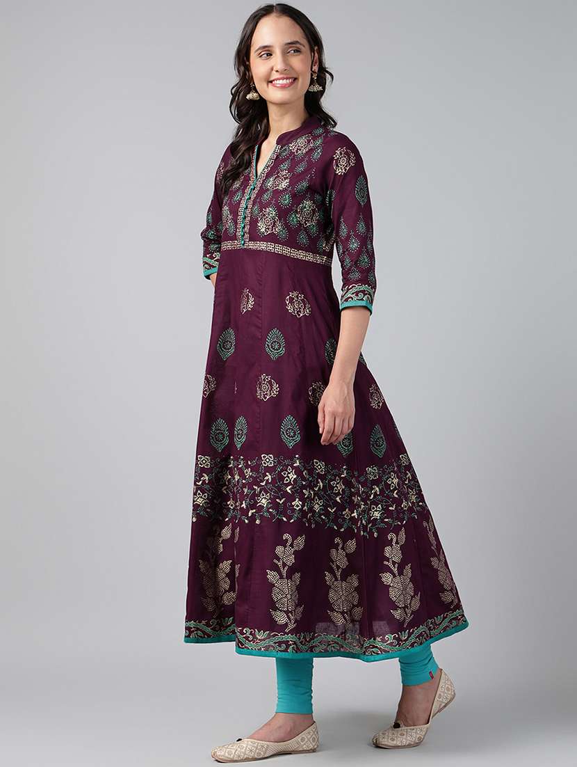 women printed three quarter sleeve anarkali kurta - 22527766 -  Standard Image - 2