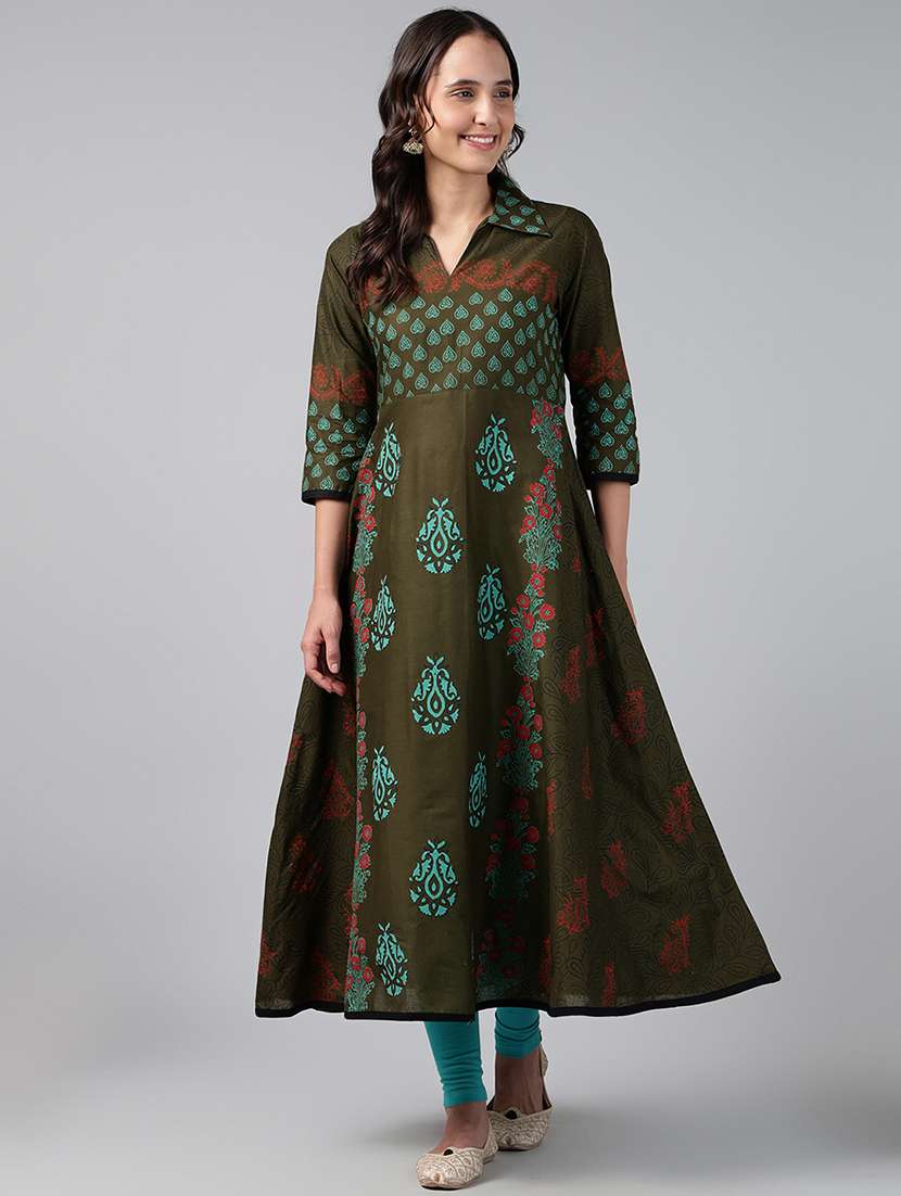 women printed three quarter sleeve anarkali kurta - 22527767 -  Standard Image - 2