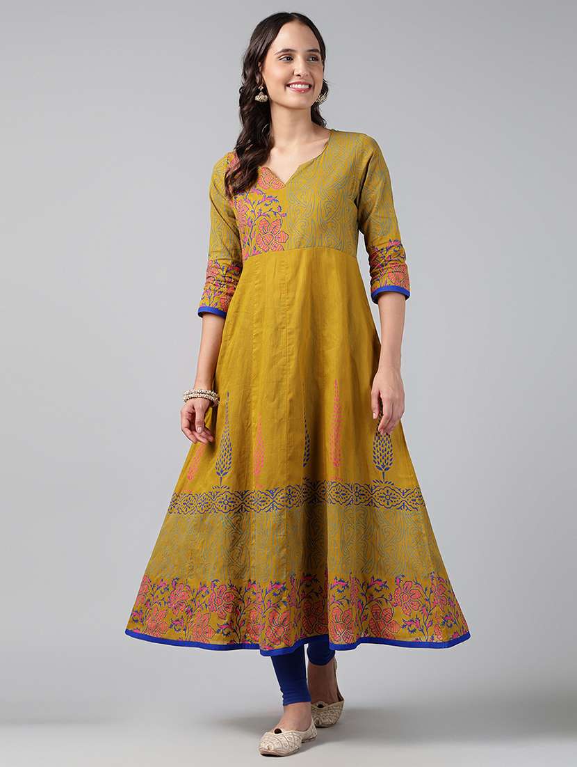 women printed three quarter sleeve anarkali kurta - 22527768 -  Standard Image - 2
