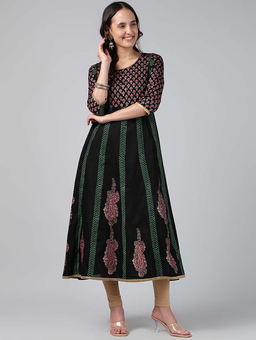 women printed three quarter sleeve anarkali kurta - 22527769 -  Standard Image - 2