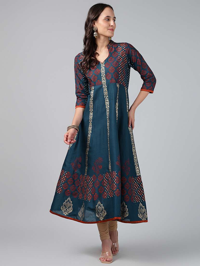 women printed three quarter sleeve anarkali kurta - 22527770 -  Standard Image - 2
