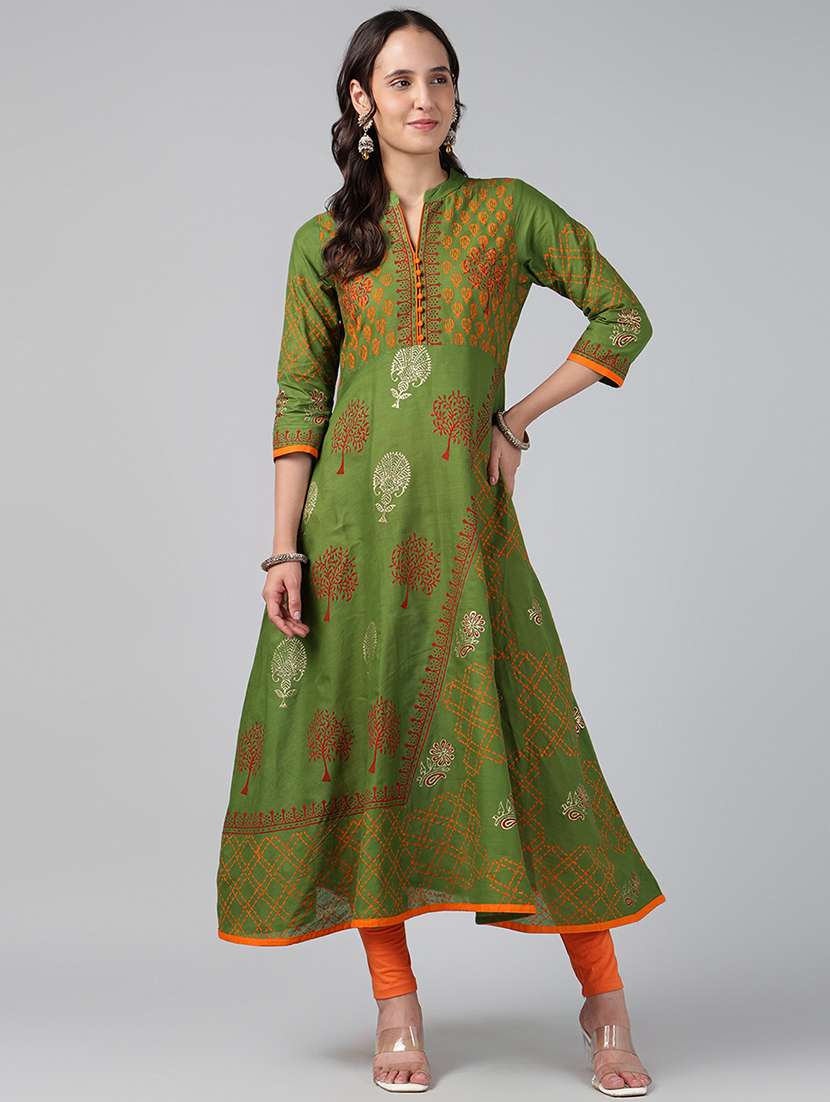women printed three quarter sleeve anarkali kurta - 22527771 -  Standard Image - 2