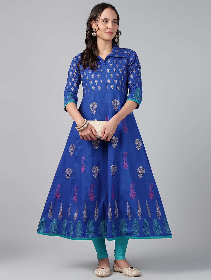 women printed three quarter sleeve anarkali kurta
