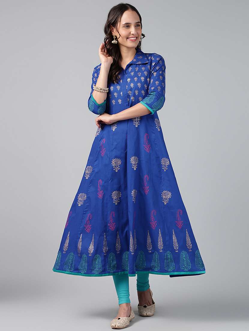 women printed three quarter sleeve anarkali kurta - 22527772 -  Standard Image - 2