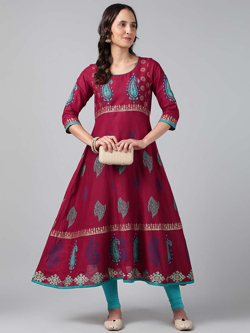 women printed three quarter sleeve anarkali kurta - 22527773 -  Standard Image - 2