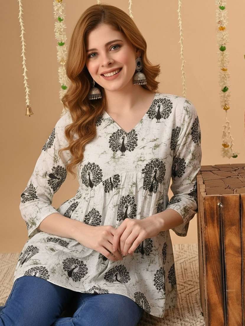 women printed three quarter sleeves a-line kurti - 22527774 -  Standard Image - 2