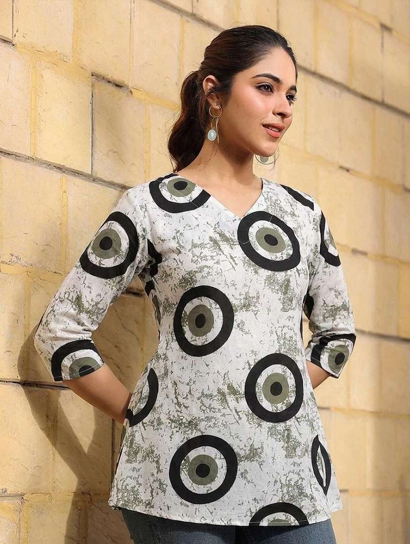 women printed three quarter sleeve straight kurti - 22527780 -  Standard Image - 2