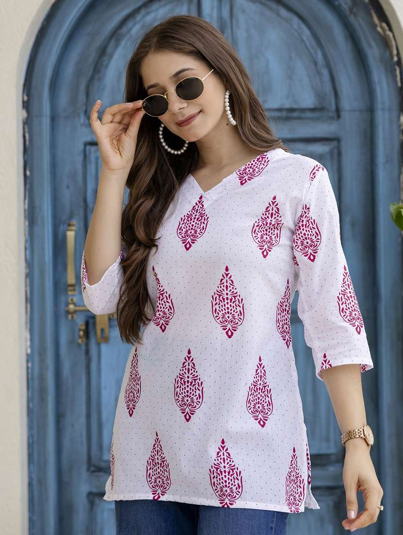 women printed three quarter sleeve straight kurti - 22527785 -  Standard Image - 2