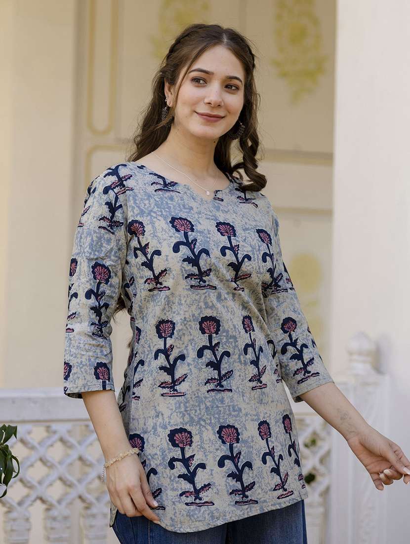 women printed three quarter sleeve straight kurti - 22527786 -  Standard Image - 2