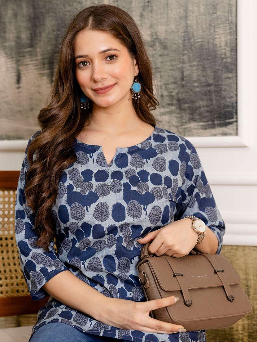 women printed three quarter sleeve straight kurti - 22527787 -  Standard Image - 2