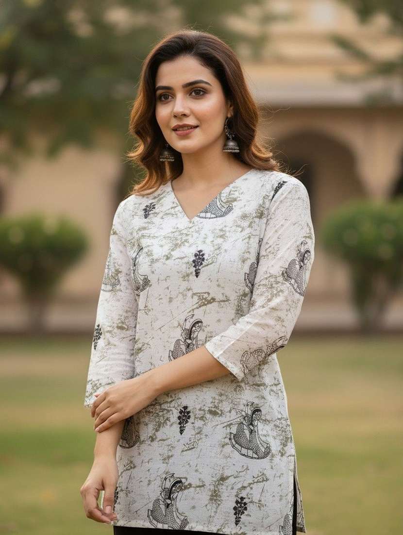 women printed three quarter sleeve straight kurti - 22527792 -  Standard Image - 2