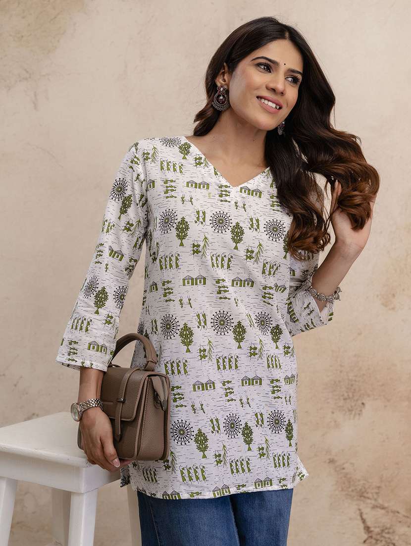 women printed three quarter sleeve straight kurti - 22527797 -  Standard Image - 2