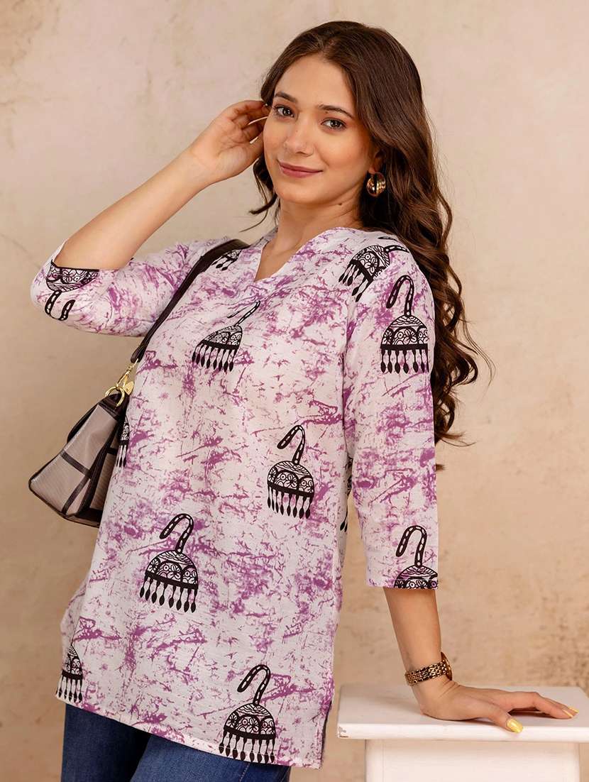 women printed three quarter sleeve straight kurti - 22527800 -  Standard Image - 2