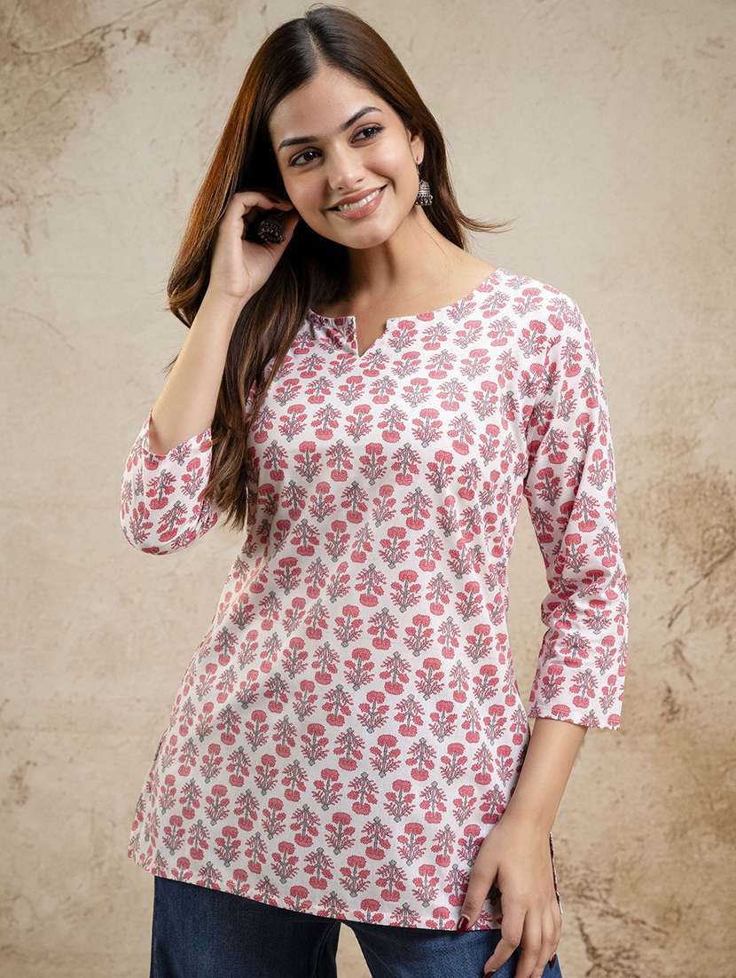 women printed three quarter sleeve straight kurti - 22527808 -  Standard Image - 2