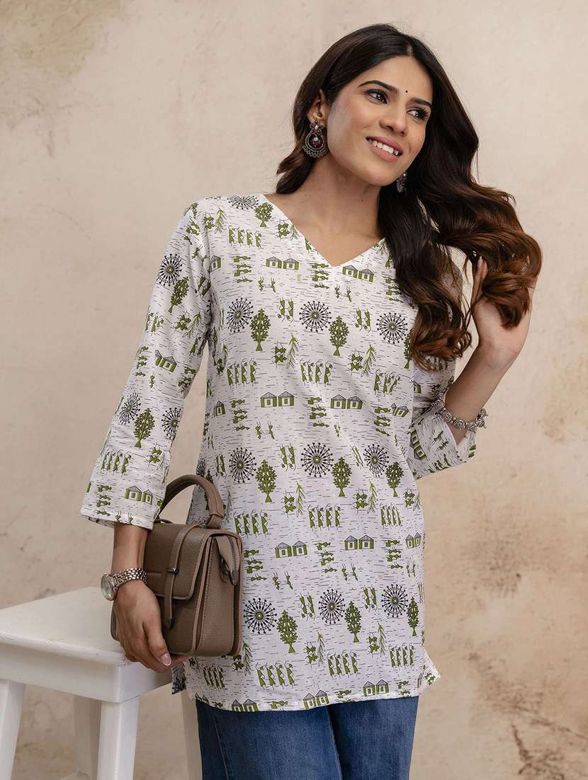 women printed three quarter sleeves straight kurti - 22527810 -  Standard Image - 2