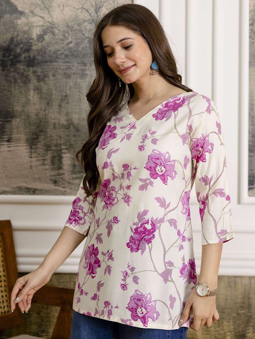 women printed three quarter sleeves straight kurti - 22527811 -  Standard Image - 2