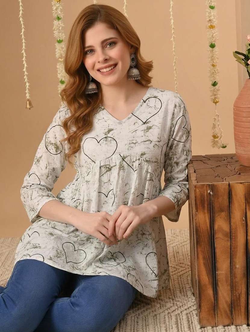 women printed three quarter sleeves a-line kurti - 22527813 -  Standard Image - 2