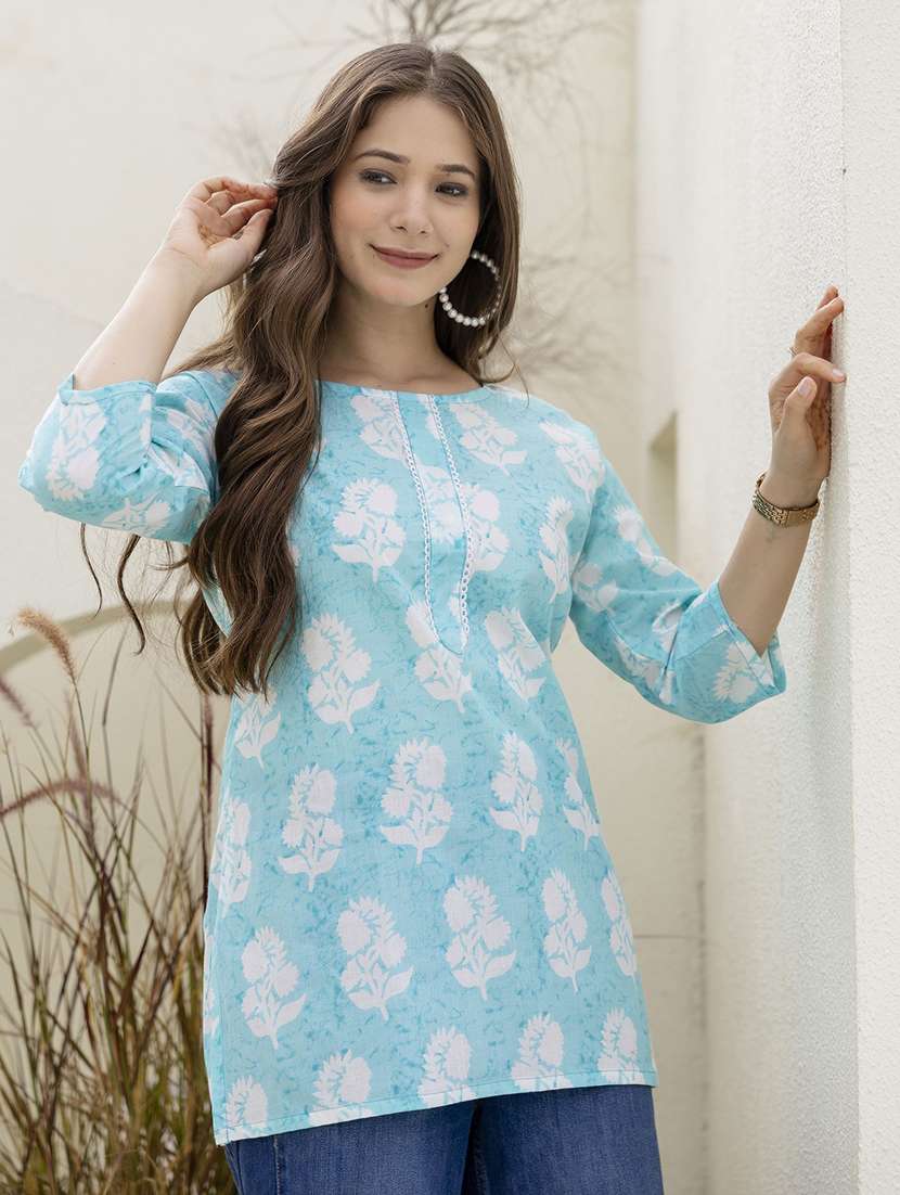 women printed three quarter sleeves straight kurti - 22527821 -  Standard Image - 2
