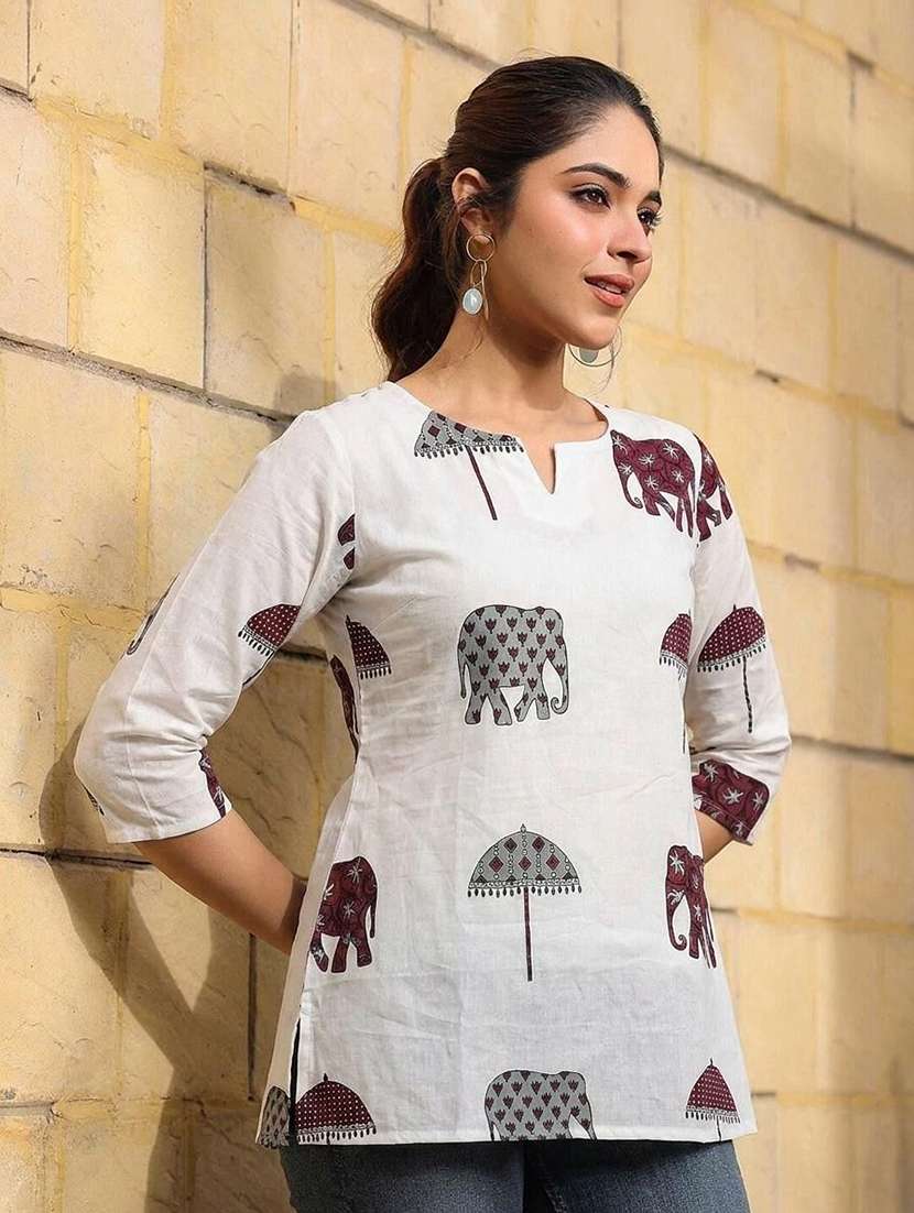 women printed three quarter sleeve straight kurti - 22527823 -  Standard Image - 2
