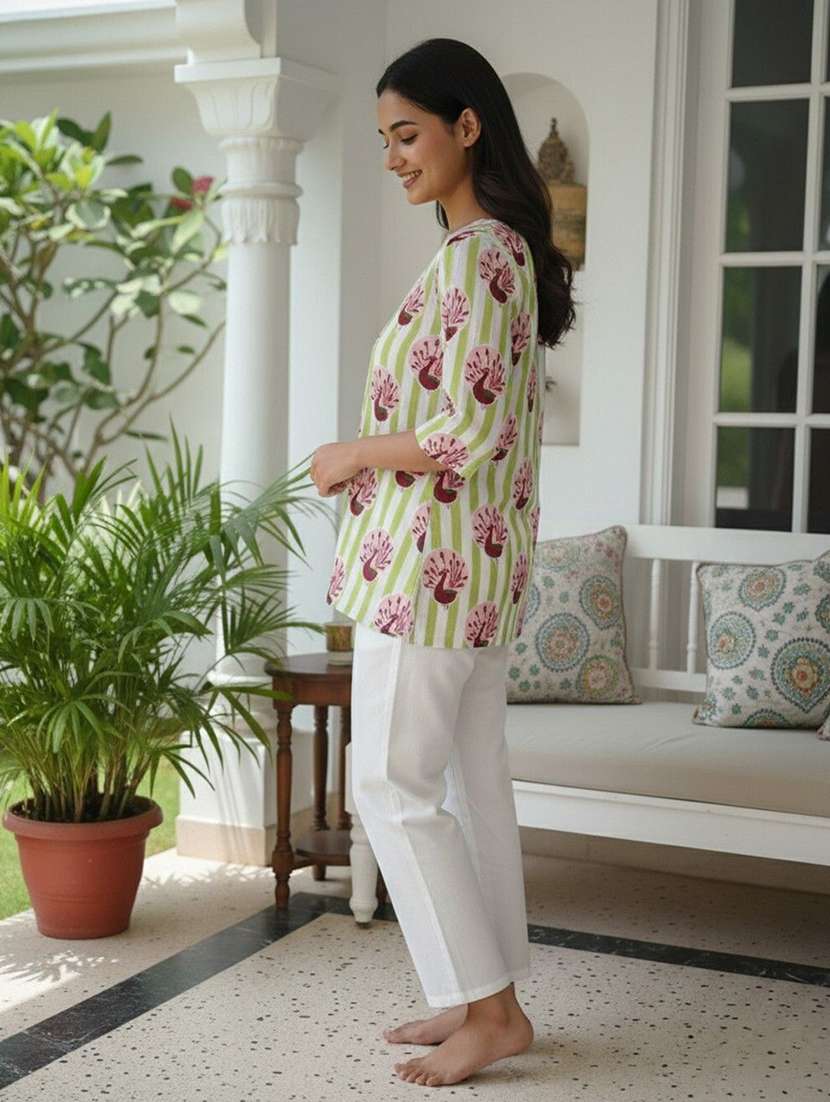women printed three quarter sleeve straight kurti - 22527828 -  Standard Image - 2