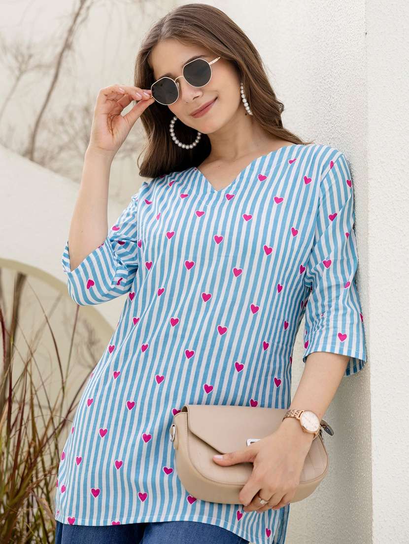 women printed three quarter sleeve straight kurti - 22527832 -  Standard Image - 2