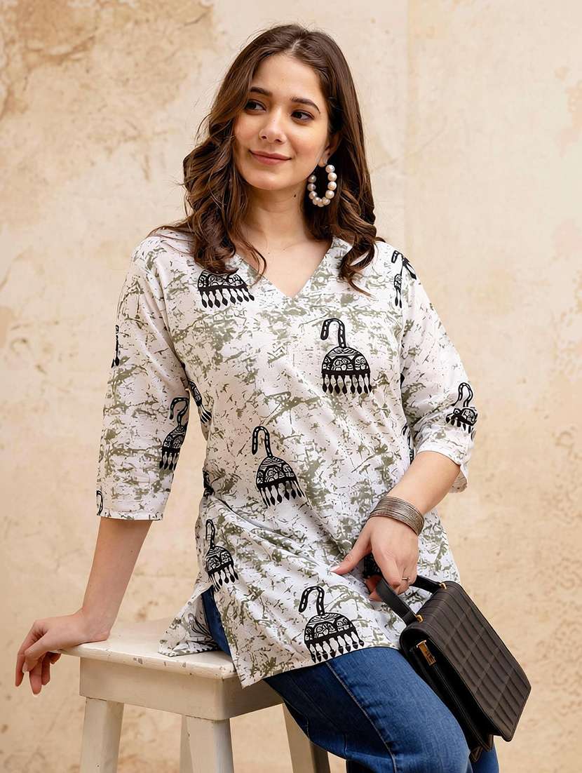 Women Printed Three Quarter Sleeve Straight Kurti - 22527840 -  Standard Image - 2