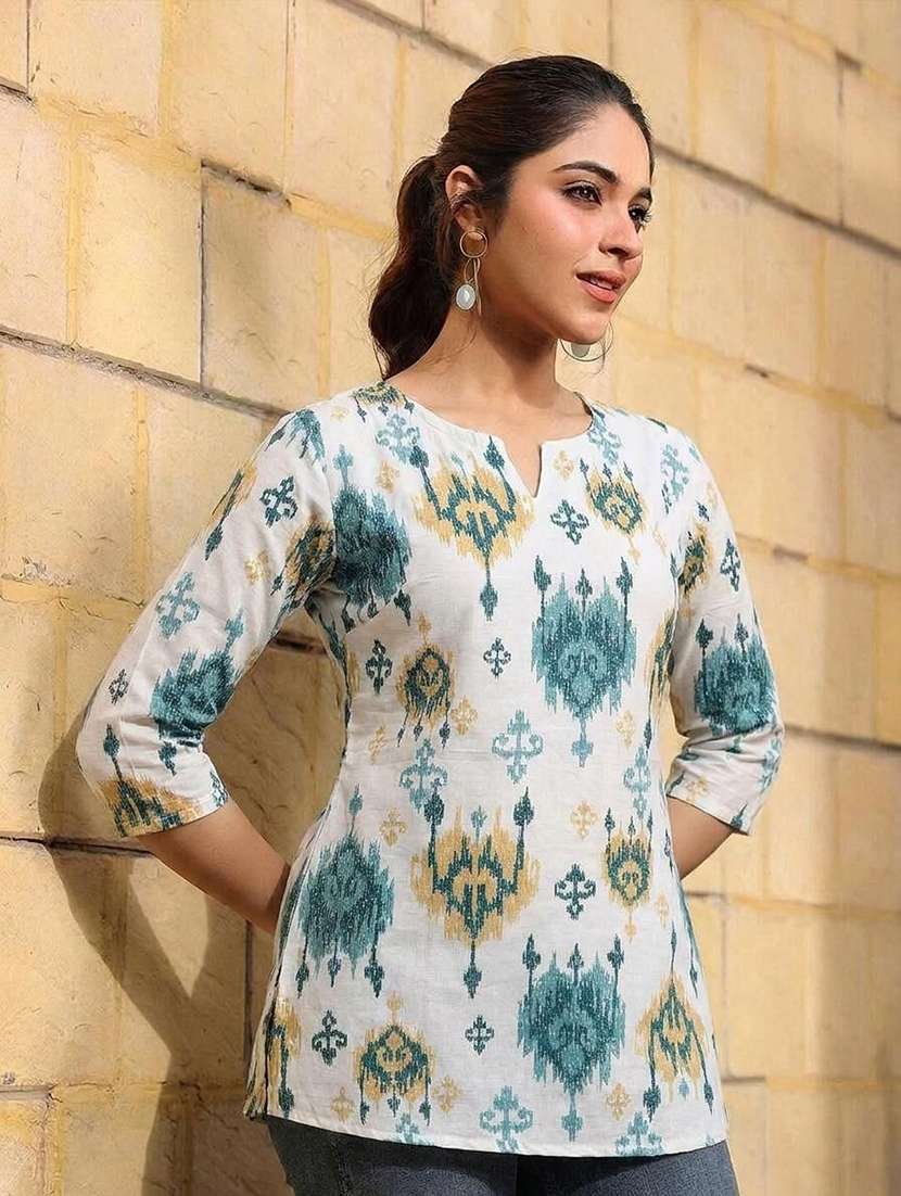 women printed three quarter sleeve straight kurti - 22527847 -  Standard Image - 2