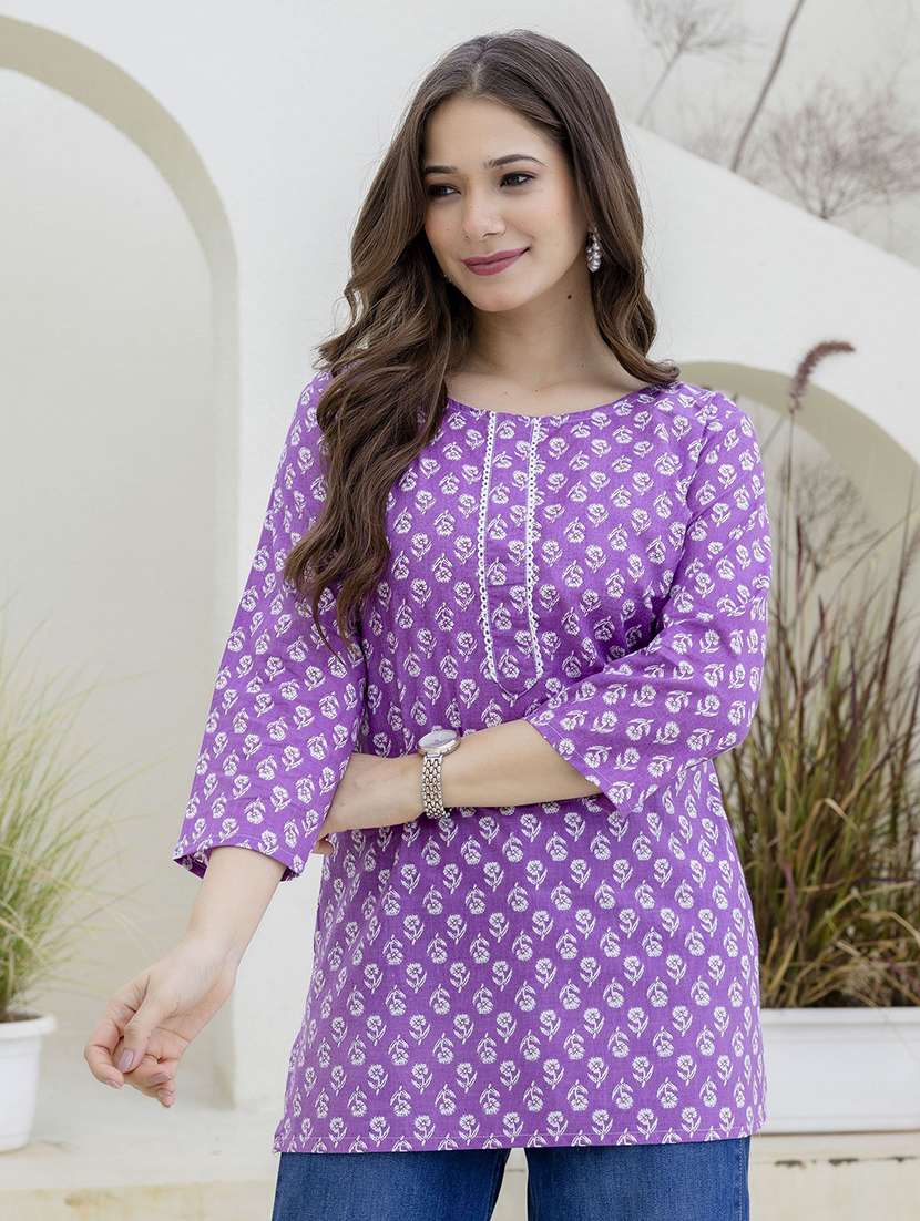 women printed three quarter sleeve straight kurti - 22527857 -  Standard Image - 2
