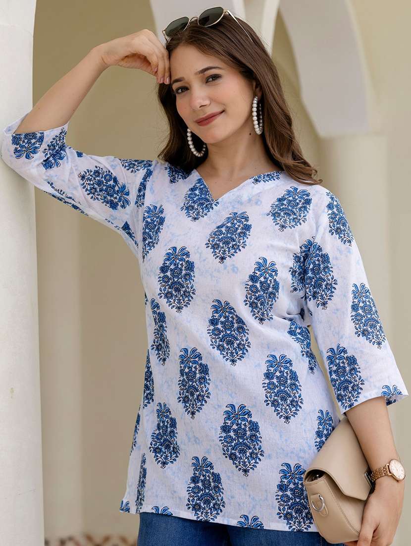 women printed three quarter sleeve straight kurti - 22527859 -  Standard Image - 2