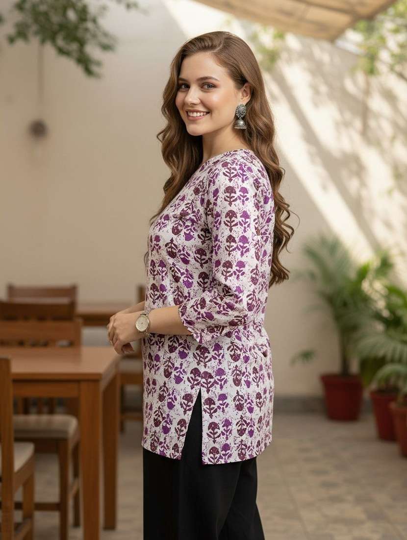 women printed three quarter sleeve straight kurti - 22527861 -  Standard Image - 2