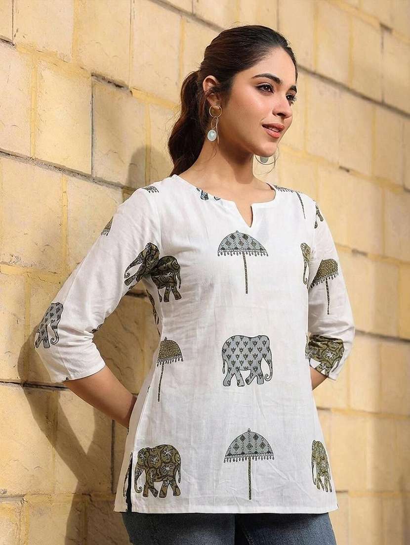 women printed three quarter sleeve straight kurti - 22527862 -  Standard Image - 2
