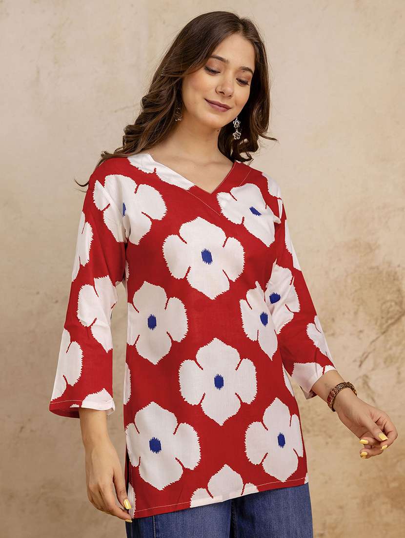 women printed three quarter sleeve straight kurti - 22527866 -  Standard Image - 2