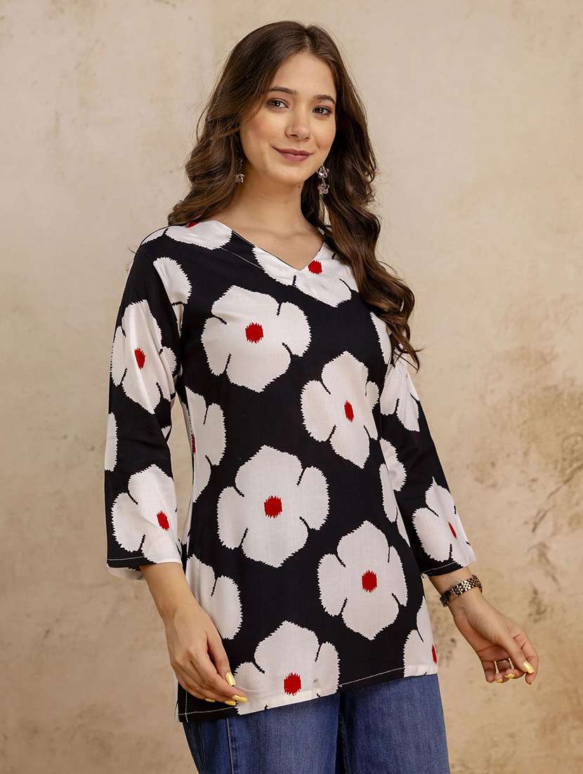 women printed three quarter sleeve straight kurti - 22527868 -  Standard Image - 2