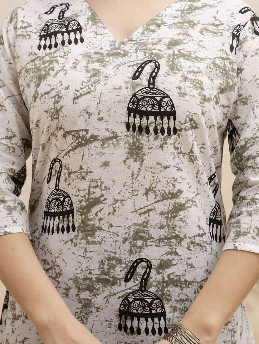 women printed three quarter sleeve straight kurti - 22527874 -  Standard Image - 2