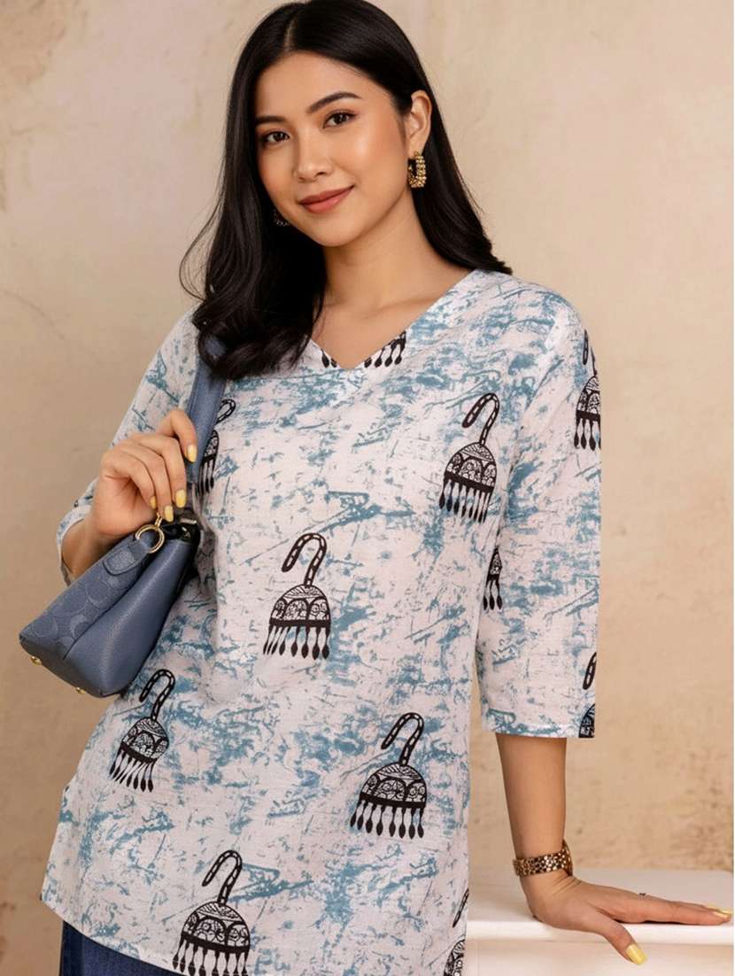 women printed three quarter sleeve straight kurti - 22527877 -  Standard Image - 2