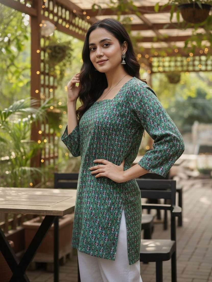 women printed three quarter sleeve straight kurti - 22527888 -  Standard Image - 2