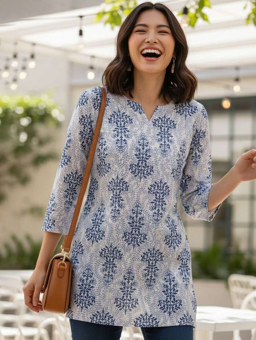 women printed three quarter sleeve straight kurti - 22527889 -  Standard Image - 2
