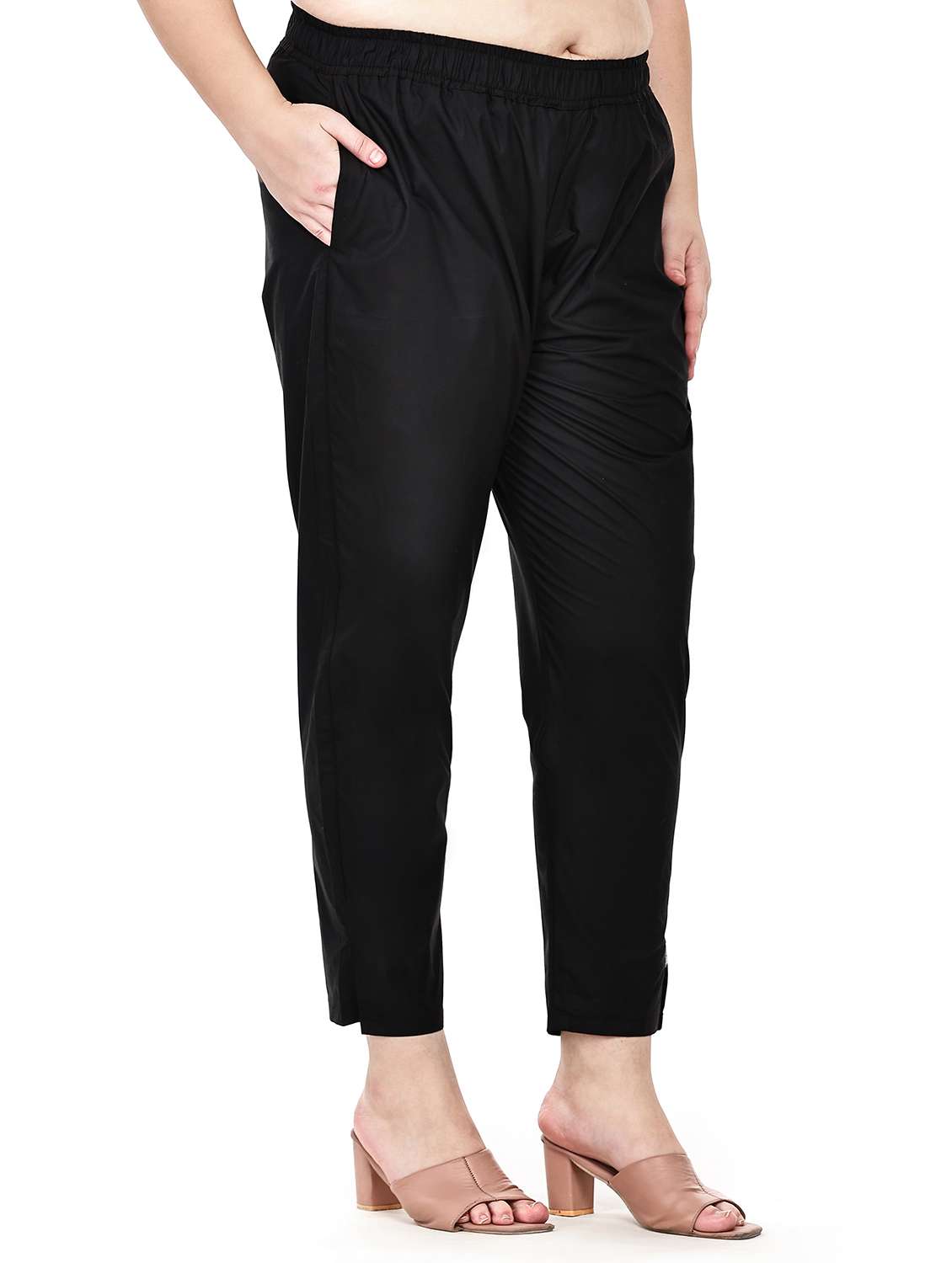 women solid mid rise ankle length tapered pant - 22527890 -  Standard Image - 2