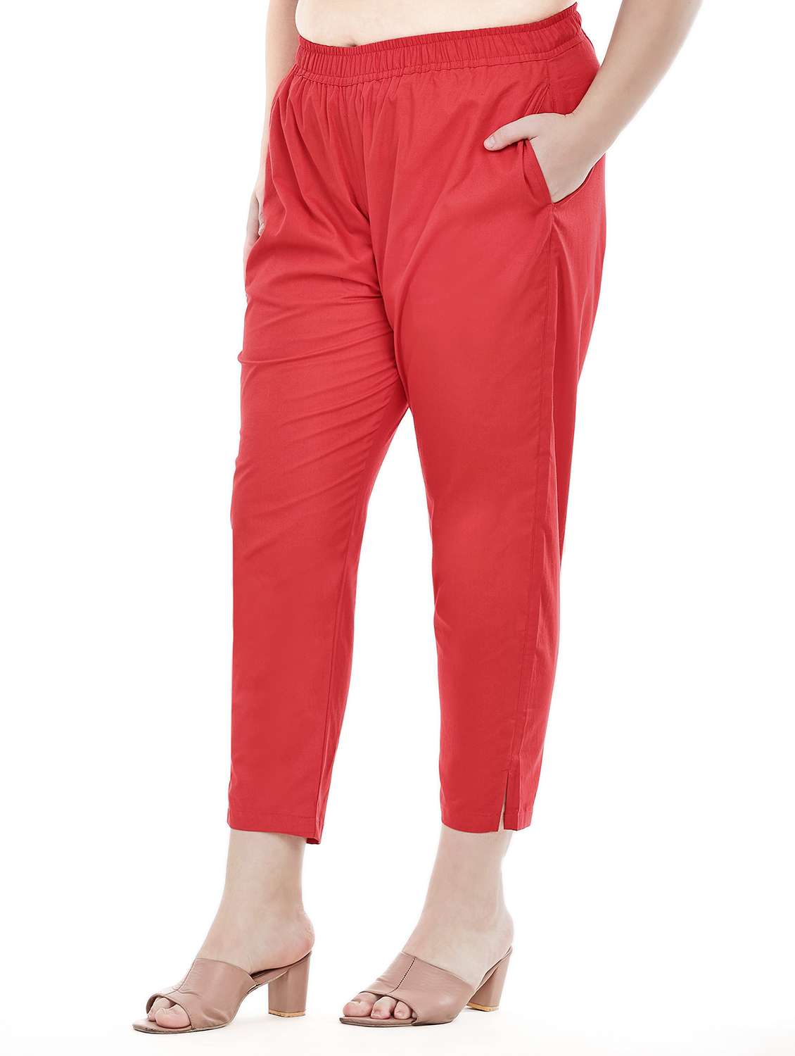 red cotton plus tapered pant - 22527899 -  Standard Image - 2